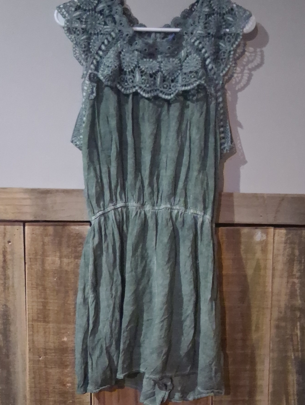 Blue Rain Crochet Yoke Green Romper